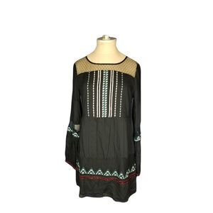 Abercrombie and Fitch Black Embroidered Boho Peasant Hippie Dress Size Small